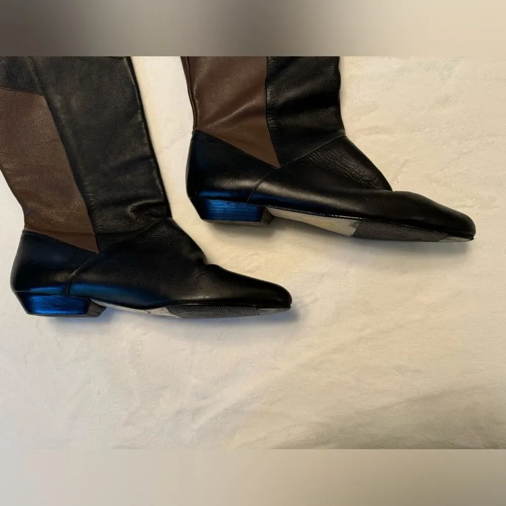 Genuine Leather Over The Knee Women’s Black And Brown Boots Size 8 Handmade